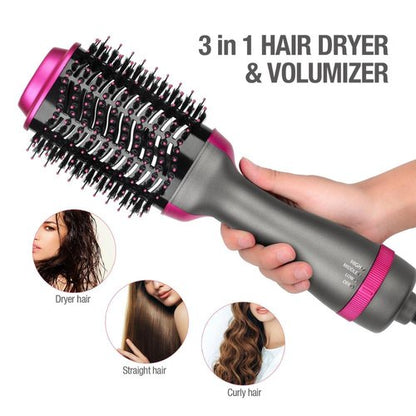 3-in-1 One Step Hot Air Brush Hair Dryer & Styler – Drying, Straightening & Volumizing Brush