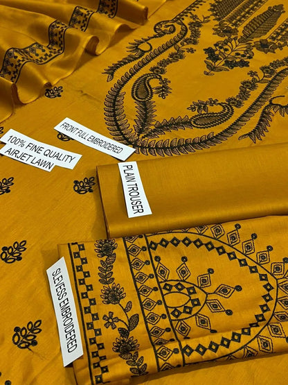 3 Pcs Women's Unstitched Embroidered Suit