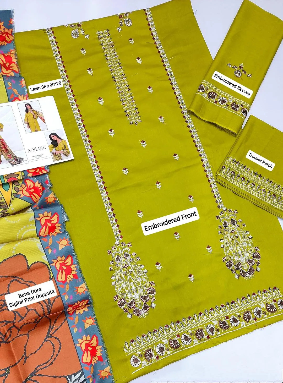 3 Pcs Women's Unstitched Embroidered Suit