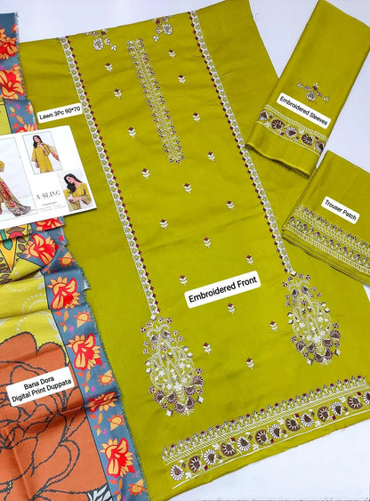 3 Pcs Women's Unstitched Embroidered Suit