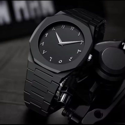 Professional Black Arabic Aura Watch With Eastern Arabic Numerals